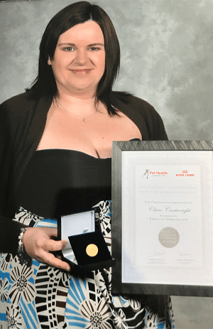 Senior Nurse Clare Cartwright holding award